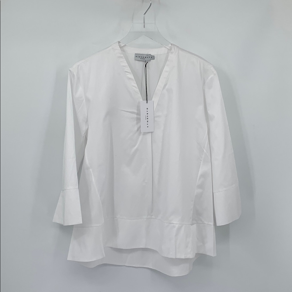 Harshman Rhone tunic blouse top shirt cotton white boxy split neck new Small